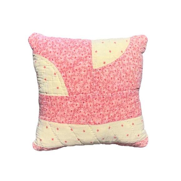 Handmade Vintage Pink & Cream Patchwork Quilted Pillow - Picture 1 of 7